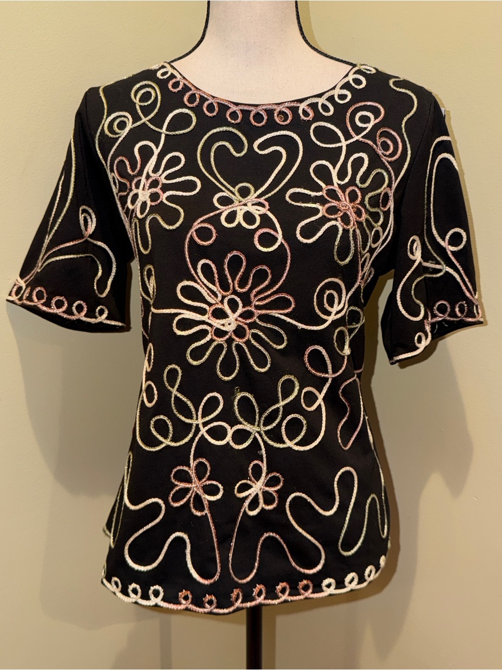 Lauren Michelle Y2K Black Rainbow Soutache Embroidered Top - Size M